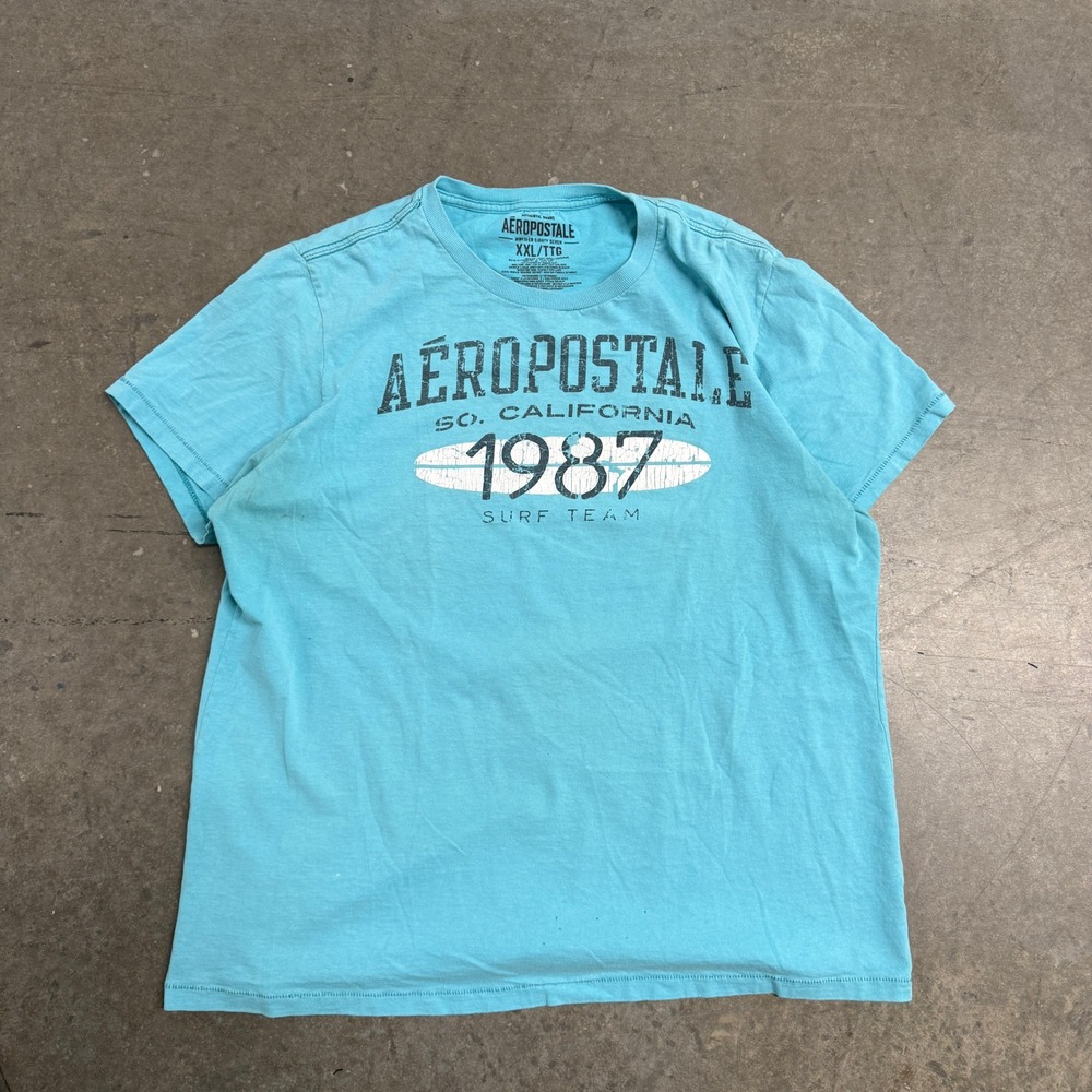 Aeropostale Mens XXL Turquoise Blue 1987 California‎ Surf Team Graphic T-Shirt